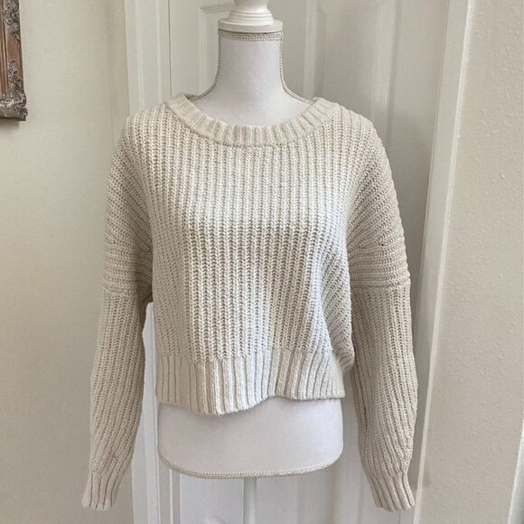 Urban Outfitters Sweaters - Urban Outfitters Sz Med Crop Chunky Knit Sweater Cream Pullover Preowned